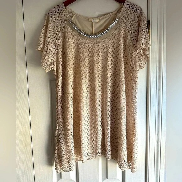 BRITTANY BLACK Lace Tunic top with beaded neckline Size 2XL - Picture 1 of 7